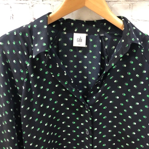 CAbi Martini Top Blouse Style #5019 Size Small Blue Green Button Front Polka Dot - Picture 3 of 10